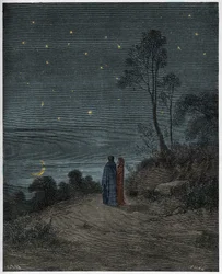 Inferno, canto 2: Il cielo che si oscura della prima notte, illustrazione dalla „Divina Commedia“ di Dante Alighieri, 1885