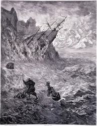 Attraverso i mari... tavola X - Illustrazione di Gustave Doré per "La leggenda del Giudeo errante" di Pierre Dupont, edizione Libreria del Negozio Pittoresco, Parigi 1862