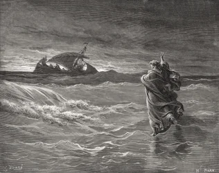Gesù cammina sul mare, Giovanni 6:19-21, illustrazione dalla 