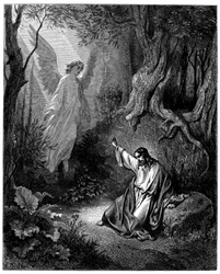 Gesù sul Monte degli Ulivi: un angelo gli appare per dargli coraggio (illustrazione di Gustave Doré per La Bibbia)