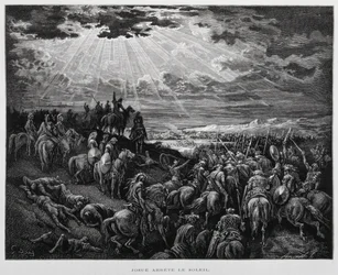 Giosuè ferma il sole, illustrazione dalla Bibbia di Doré