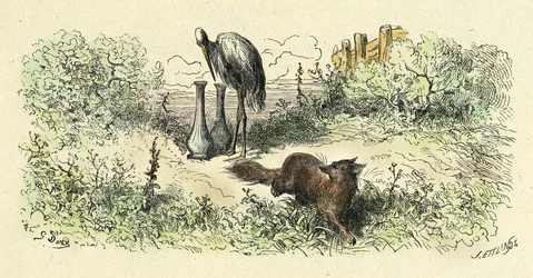 La volpe e la cicogna (incisione del 1861-1868)