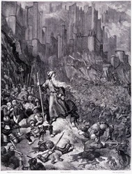 Le battaglie, tavola IX - Illustrazione di Gustave Doré (1832-1883), per La leggenda del Giudeo errante di Pierre Dupont, edizione Librairie du magasin pittoresque, Parigi 1862