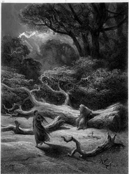 Merlino e Viviana nella foresta di Brocéliande (Ciclo dei cavalieri della Tavola Rotonda) - in «Viviana» di Alfred Tennyson, illustrazione di G. Doré