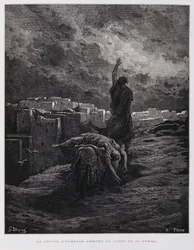 Olocausto a Ghibea, il Levita porta via la sua concubina morta, Illustrazione dalla Bibbia di Doré