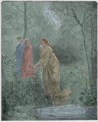 Purgatorio, Canto 27: Il sogno di Dante di Lia nel prato, illustrazione da "La Divina Commedia" di Dante Alighieri, 1885