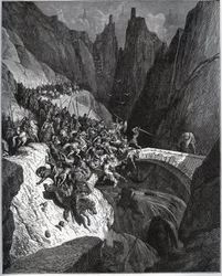 Racconto delle gesta del cavaliere Diego Garcia de Paredes - da "Don Chisciotte della Mancia" di Miguel Cervantes (1547-1616) - xilografia dopo disegno di Gustave Doré