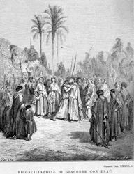 Riconciliazione di Giacobbe ed Esaù. Genesi, XXXIII, 4. Illustrazione di Gustave Doré