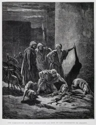 Resti della regina Gezabele dopo essere stata gettata dalle finestre del palazzo, Illustrazione dalla Bibbia di Doré