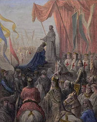 San Bernardo di Chiaravalle predica la seconda crociata alla presenza del re Luigi VII e della regina Eleonora d