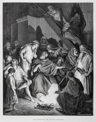 San Pietro rinnega Cristo, illustrazione dalla Bibbia di Doré