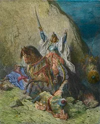 Saladino il Magnifico - Re Saladino (1138-1193) (Salah al Din Yusuf al-Ayyubi) comandante delle forze musulmane contro le crociate - incisione a colori del XIX secolo di Gustave Doré - da Storia delle Crociate di Joseph-François Michaud