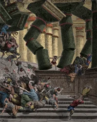 Sansone abbatte il tempio di Dagon, incisione di Gustave Doré (1832-1883)