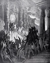 Satana in consiglio, dal Libro I del „Paradiso perduto“ di John Milton (1608-74), inciso da Stéphane Pannemaker (1847-1930), ca. 1868