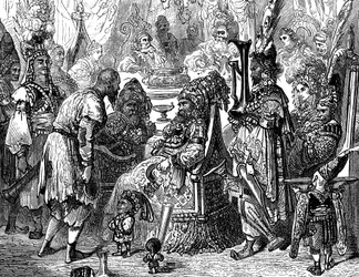 Sindbad il marinaio - racconto delle mille e una notte - illustrazione di Gustave Doré (dettaglio) - edizione Maxwell 1865 - Prologo: un povero portatore (Hinbad) si presenta davanti a Sindbad, che è diventato vecchio e ricco. Quest