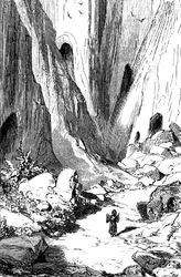 Sindbad il marinaio - racconto delle mille e una notte - illustrazione di Gustave Doré - edizione Maxwell 1865 - Secondo viaggio: Sindbad scopre una valle con diamanti, ma purtroppo occupata da serpenti giganti. Troverà rifugio