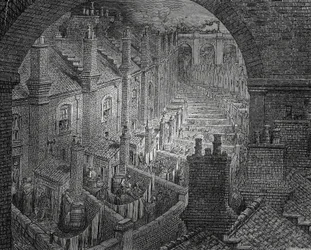 Baraccopoli di Londra, incisione di Gustave Doré (1832-1883)