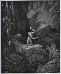 La penitenza acrobatica di Don Chisciotte nella Sierra Morena - da "Don Chisciotte della Mancia" di Miguel Cervantes (1547-1616) - xilografia dopo disegno di Gustave Doré