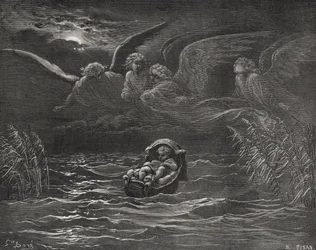 Il bambino Mosè sul Nilo, Esodo 2:1-4, illustrazione da 