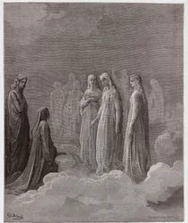 La Divina Commedia, Paradiso, Canto 3: Il primo regno: Piccarda Donati e le anime i cui voti erano stati infranti - di Dante Alighieri (1265-1321) - Illustrazione di Gustave Doré (1832-1883)