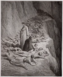 La Divina Commedia, Purgatorio, Canto 19: Le anime degli avari: Adriano V parla a Dante - di Dante Alighieri (1265-1321) - Illustrazione di Gustave Doré (1832-1883)