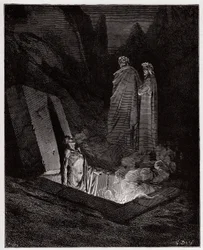 La Divina Commedia, Inferno, Canto 10: Farinata degli Uberti si rivolge a Dante - di Dante Alighieri (1265-1321) - Illustrazione di Gustave Doré (1832-1883)