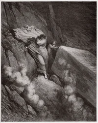 La Divina Commedia (La Divina Commedia, La Divine Comédie), Inferno, Canto 11: La tomba ardente di papa Anastasio II - di Dante Alighieri (1265-1321) - Illustrazione di Gustave Doré (1832-1883)