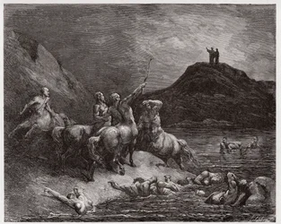 La Divina Commedia, Inferno, Canto 12: Nesso e i centauri - Illustrazione di Gustave Doré