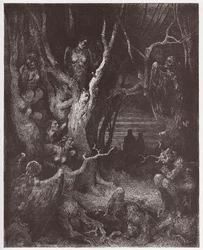 La Divina Commedia, Inferno, Canto 13: Le Arpie nella foresta dei suicidi - di Dante Alighieri (1265-1321) - Illustrazione di Gustave Doré (1832-1883)