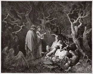 La Divina Commedia, Inferno, Canto 13: I suicidi nella foresta - di Dante Alighieri (1265-1321) - Illustrazione di Gustave Doré (1832-1883)