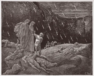 La Divina Commedia, Inferno, Canto 15: Brunetto Latini si rivolge a Dante - di Dante Alighieri (1265-1321) - Illustrazione di Gustave Doré (1832-1883)