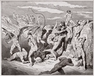 La Divina Commedia, Inferno, Canto 18: Diavoli e seduttori - di Dante Alighieri (1265-1321) - Illustrazione di Gustave Dore (1832-1883)