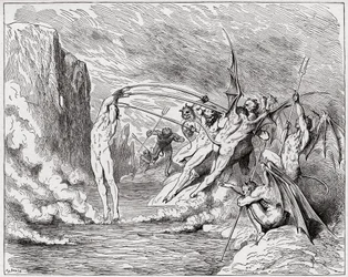 La Divina Commedia, Inferno, Canto 21: I diavoli tormentano i barattieri - di Dante Alighieri (1265-1321) - Illustrazione di Gustave Doré (1832-1883)