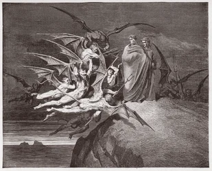 La Divina Commedia, Inferno, Canto 21: I demoni minacciano Virgilio - di Dante Alighieri (1265-1321) - Illustrazione di Gustave Doré (1832-1883)