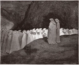 La Divina Commedia, Inferno, Canto 23: Gli ipocriti si rivolgono a Dante - di Dante Alighieri (1265-1321) - Illustrazione di Gustave Doré (1832-1883)