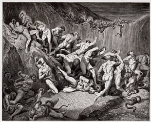 La Divina Commedia, Inferno, Canto 24: I ladri tormentati dai serpenti - di Dante Alighieri (1265-1321) - Illustrazione di Gustave Doré (1832-1883).