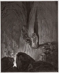 La Divina Commedia, Inferno, Canto 26: Gli spiriti fiammeggianti di Ulisse e Diomede - di Dante Alighieri (1265-1321) - Illustrazione di Gustave Doré (1832-1883)