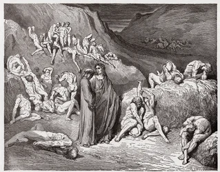 La Divina Commedia (La Divina Commedia, La Divine Comédie), Inferno, Canto 29: I falsari e contraffattori tormentati dal prurito - di Dante Alighieri (1265-1321) - Illustrazione di Gustave Doré (1832-1883)