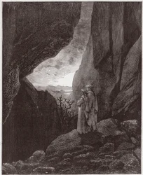 La Divina Commedia (La Divina Commedia, La Divine Comédie), Inferno, Canto 34: Virgilio e Dante salgono al mondo superiore - di Dante Alighieri (1265-1321) - Illustrazione di Gustave Doré (1832-1883)