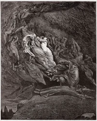 La Divina Commedia, Inferno, Canto 5: Francesca descrive la sua morte - di Dante Alighieri (1265-1321) - Illustrazione di Gustave Doré (1832-1883)