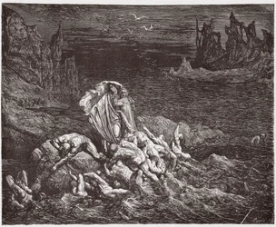La Divina Commedia, Inferno, Canto 7: Virgilio mostra a Dante le anime degli iracondi nello Stige - di Dante Alighieri (1265-1321) - Illustrazione di Gustave Doré (1832-1883)