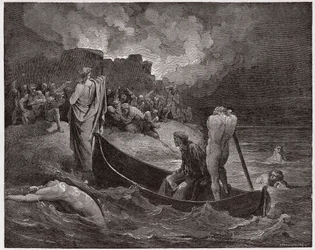 La Divina Commedia, Inferno, Canto VIII: Virgilio e Dante sbarcano presso la cittadella di Dite - di Dante Alighieri (1265-1321) - Illustrazione di Gustave Doré (1832-1883)
