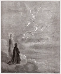La Divina Commedia, Paradiso, Canto 18: Dante e Beatrice ascesi alla sfera di Giove - di Dante Alighieri (1265-1321) - Illustrazione di Gustave Doré (1832-1883)