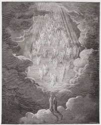 La Divina Commedia (La Divina Commedia, La Divine Comédie), Paradiso, Canto 21: Beatrice e Dante nella sfera di Saturno - di Dante Alighieri (1265-1321) - illustrazione di Gustave Doré (1832-1883)