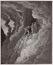 La Divina Commedia, Purgatorio, Canto 16: Marco Lombardo segue i poeti attraverso il fumo - di Dante Alighieri (1265-1321) - Illustrazione di Gustave Doré (1832-1883)