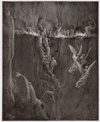 La Divina Commedia, Purgatorio, Canto 25: Virgilio e Dante ascendono al settimo cerchio attraverso le fiamme - di Dante Alighieri (1265-1321) - Illustrazione di Gustave Doré (1832-1883)