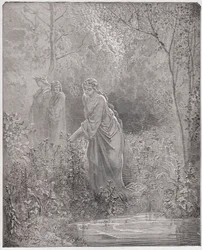 La Divina Commedia, Purgatorio, Canto 27: Il sogno di Dante di Lia nel prato - di Dante Alighieri (1265-1321) - Illustrazione di Gustave Doré (1832-1883)