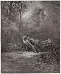 La Divina Commedia, Purgatorio, Canto 31: Dante immerso nel fiume Lete - di Dante Alighieri (1265-1321) - Illustrazione di Gustave Doré (1832-1883)