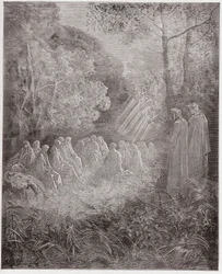 La Divina Commedia, Purgatorio, Canto 7: Gli spiriti che cantano Salve Regina nella valle - di Dante Alighieri (1265-1321) - Illustrazione di Gustave Doré (1832-1883)