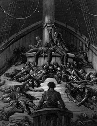 Il marinaio guarda i suoi compagni morti e lamenta la maledizione della sua sopravvivenza mentre tutti i suoi compagni di navigazione sono morti, scena da "The Rime of the Ancient Mariner" di S.T. Coleridge, pubblicato da Harper  Brothers, New York